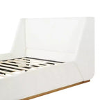 Letto a piattaforma imbottito Wingback di lusso, struttura letto Queen/King Size con gambe in legno massello di gomma, bianco