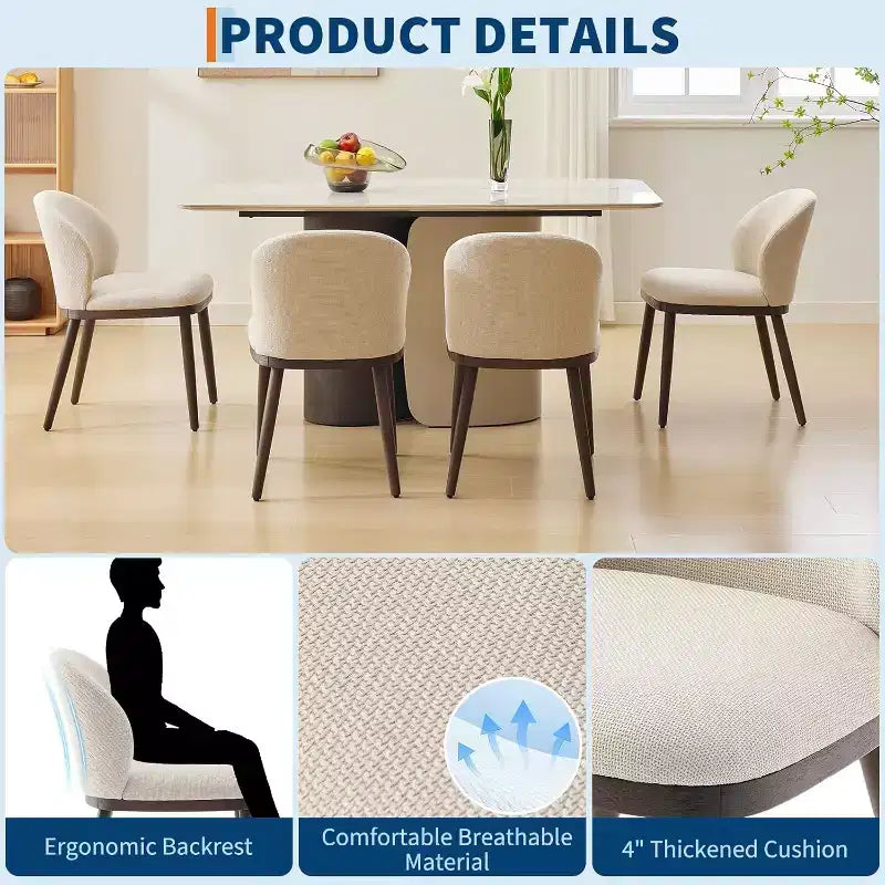 Sedie da pranzo moderne imbottite confezione da 2, schienale ergonomico, gambe robuste in legno, capacità 120 kg, comode sedute per cucina o ristorante, lino