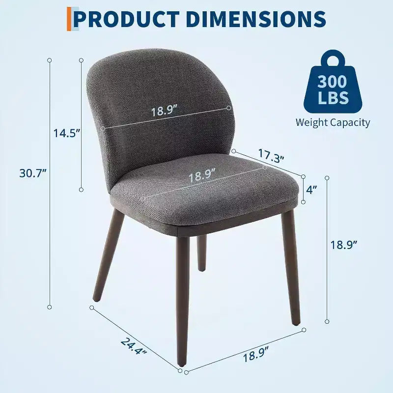Sedie da pranzo moderne imbottite confezione da 2, schienale ergonomico, gambe robuste in legno, capacità 120 kg, comode sedute per cucina o ristorante, lino