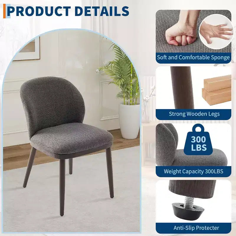 Sedie da pranzo moderne imbottite confezione da 2, schienale ergonomico, gambe robuste in legno, capacità 120 kg, comode sedute per cucina o ristorante, lino