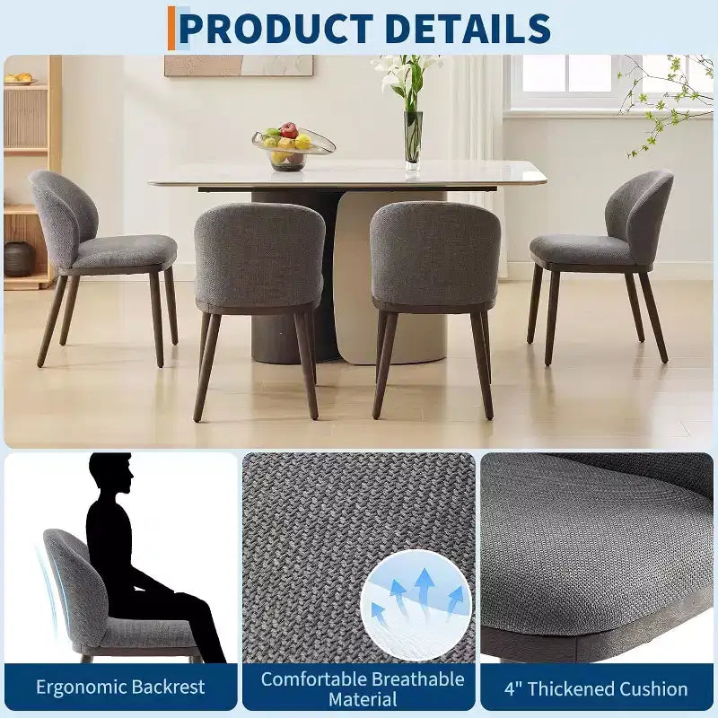 Sedie da pranzo moderne imbottite confezione da 2, schienale ergonomico, gambe robuste in legno, capacità 120 kg, comode sedute per cucina o ristorante, lino