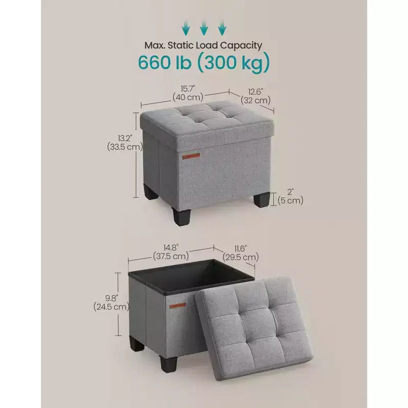 Pouf Contenitore con Vassoio, Poggiapiedi in Similpelle con Spazio Interno