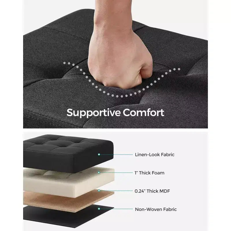Pouf Contenitore con Vassoio, Poggiapiedi in Similpelle con Spazio Interno