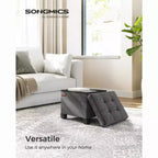 Pouf Contenitore con Vassoio, Poggiapiedi in Similpelle con Spazio Interno