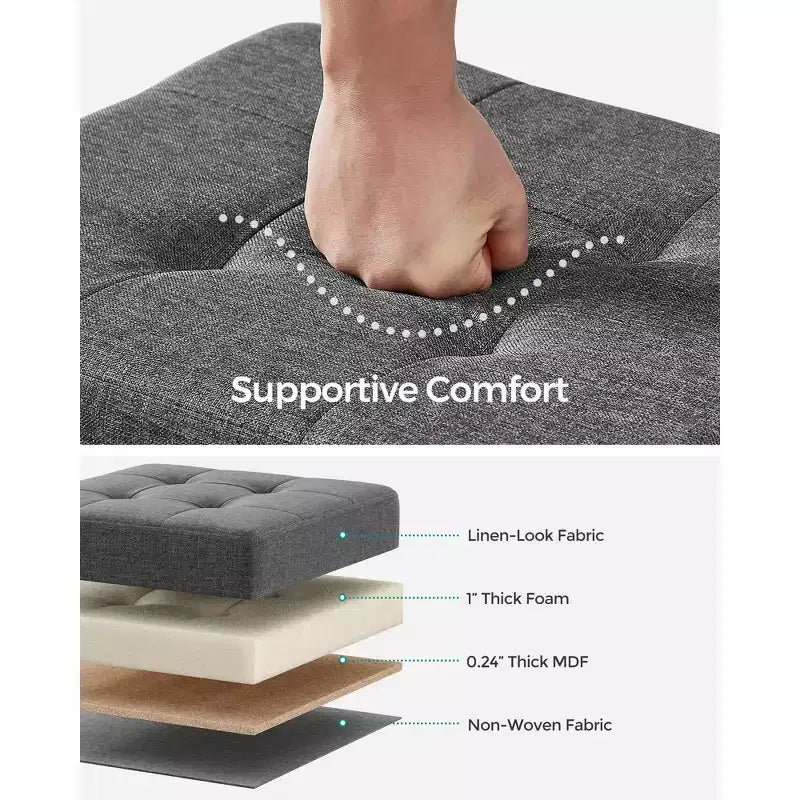 Pouf Contenitore con Vassoio, Poggiapiedi in Similpelle con Spazio Interno