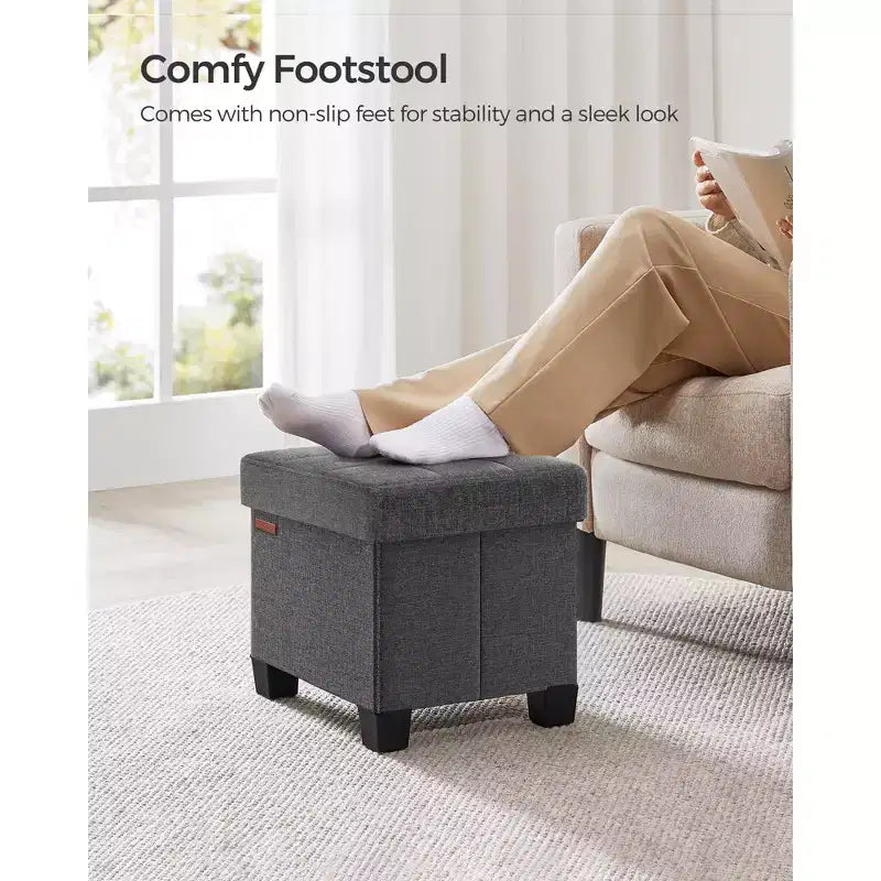 Pouf Contenitore con Vassoio, Poggiapiedi in Similpelle con Spazio Interno