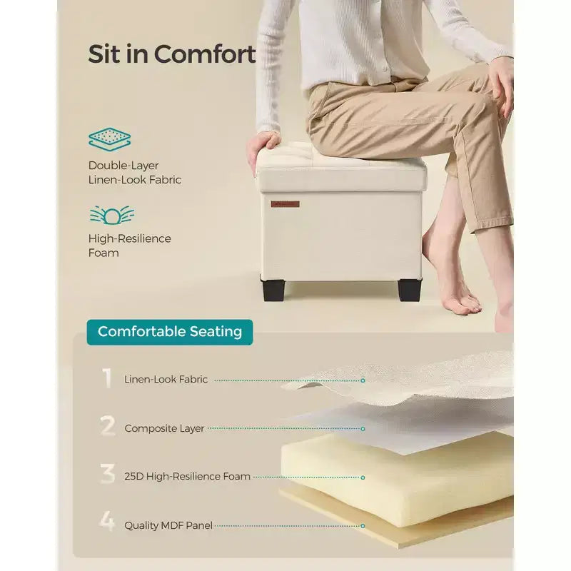Pouf Contenitore con Vassoio, Poggiapiedi in Similpelle con Spazio Interno