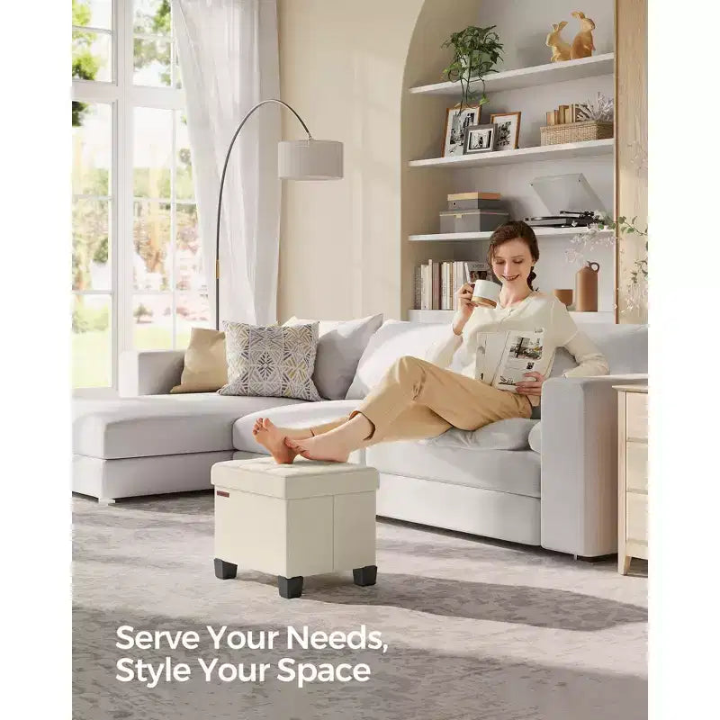 Pouf Contenitore con Vassoio, Poggiapiedi in Similpelle con Spazio Interno