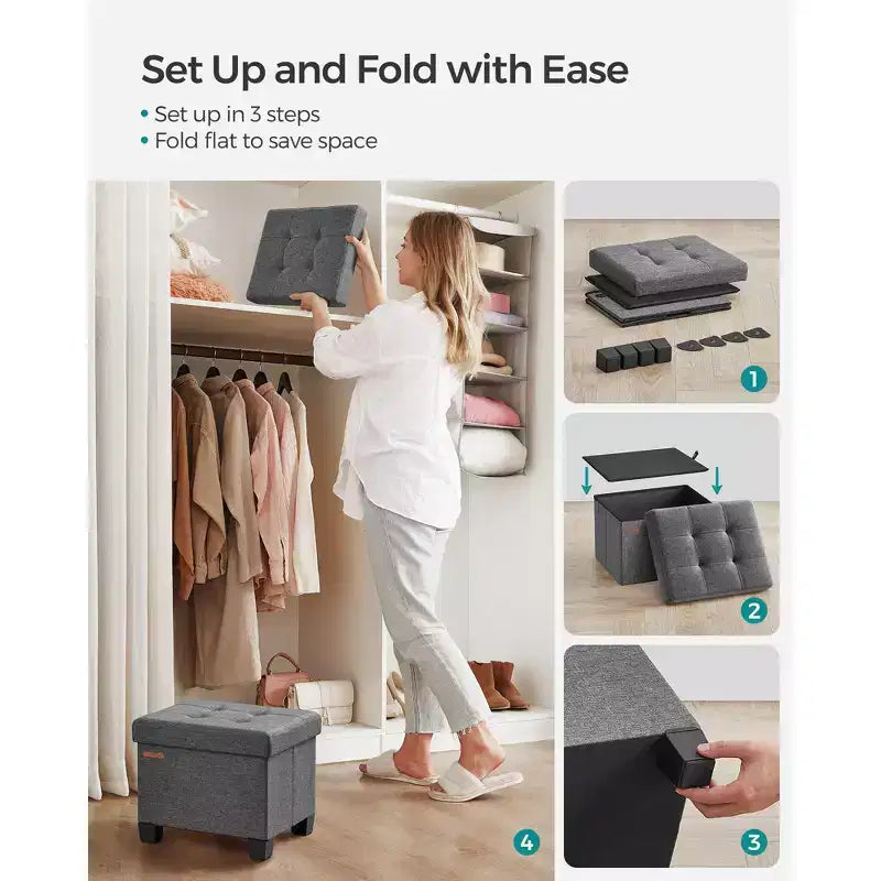 Pouf Contenitore con Vassoio, Poggiapiedi in Similpelle con Spazio Interno