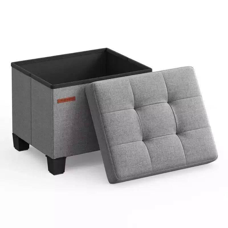 Pouf Contenitore con Vassoio, Poggiapiedi in Similpelle con Spazio Interno