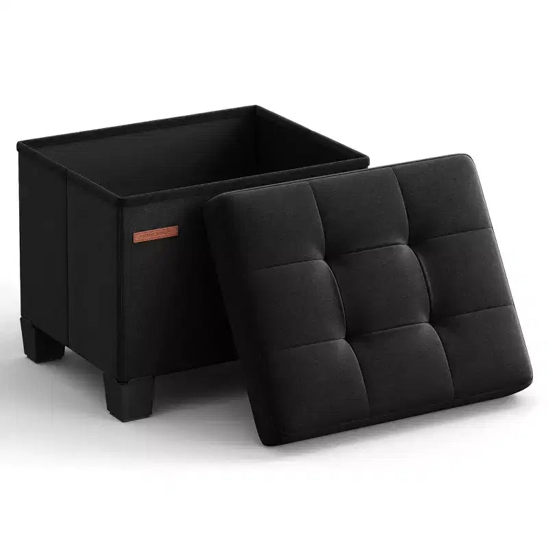 Pouf Contenitore con Vassoio, Poggiapiedi in Similpelle con Spazio Interno