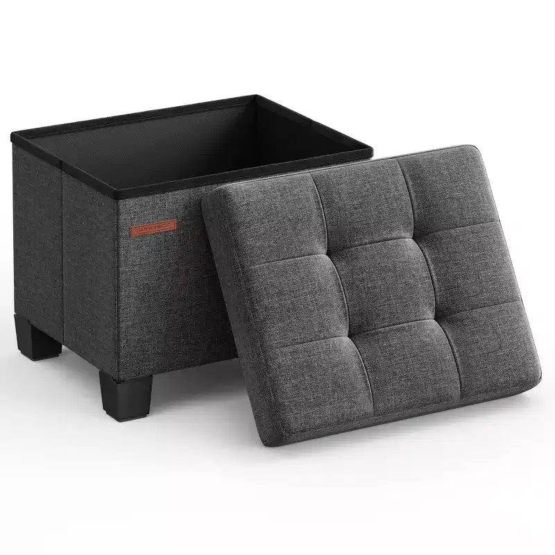 Pouf Contenitore con Vassoio, Poggiapiedi in Similpelle con Spazio Interno