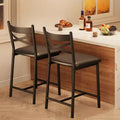 Set of 2 Counter Height Bar Stools, PU Leather Upholstered Seats with X-Back Metal Frame, Stylish Kitchen Island & Dining Room Chairs