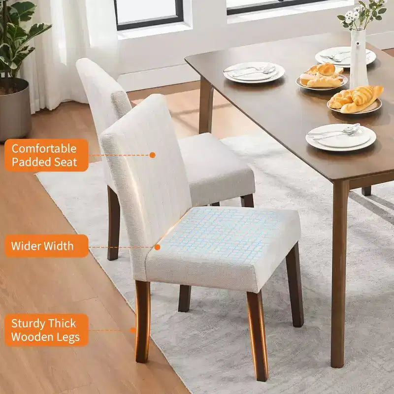 Set di 4 sedie da pranzo imbottite, sedie Parsons trapuntate con bottoni e gambe in legno, sedie laterali in tessuto per sala da pranzo, cucina, fattoria, hotel, beige