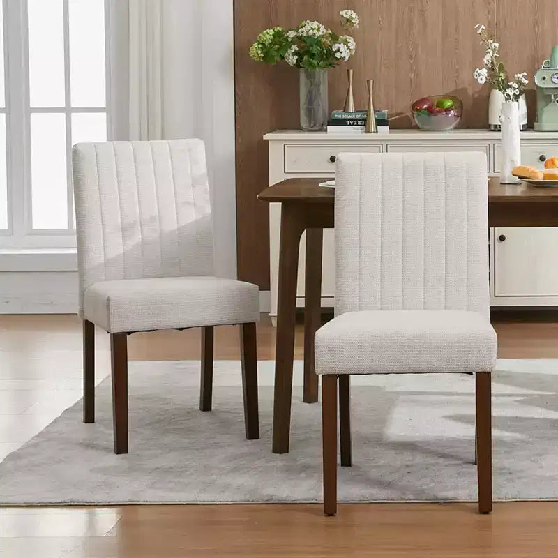 Set di 4 sedie da pranzo imbottite, sedie Parsons trapuntate con bottoni e gambe in legno, sedie laterali in tessuto per sala da pranzo, cucina, fattoria, hotel, beige