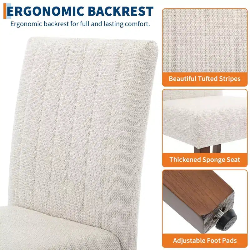 Set di 4 sedie da pranzo imbottite, sedie Parsons trapuntate con bottoni e gambe in legno, sedie laterali in tessuto per sala da pranzo, cucina, fattoria, hotel, beige