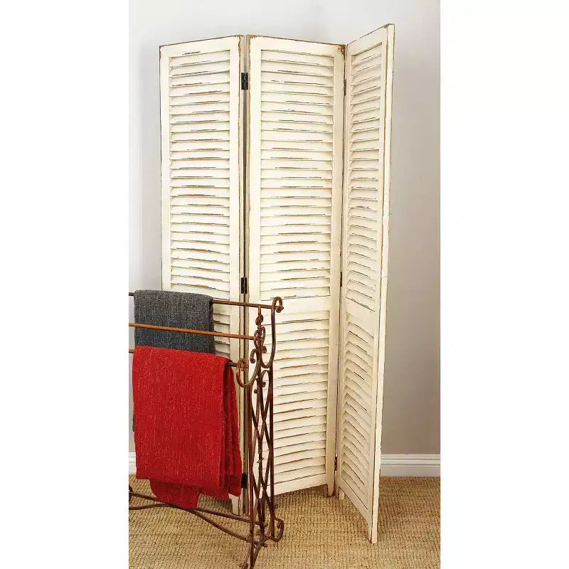 Paravento Divisorio in Legno Rustico Crema