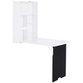 HOMCOM Wall Mounted Foldable Desk with a Blackboard, Fold Out Convertible Floating Desk with Shelves, White