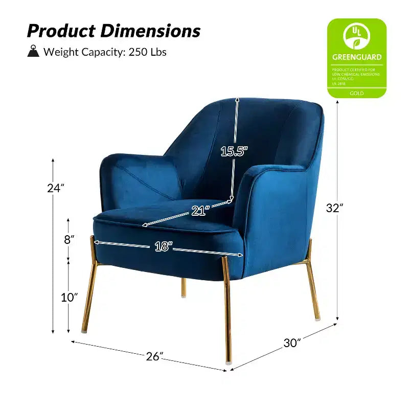 Poltrona Odo Velvet Accent Comfy da soggiorno con seduta imbottita, confezione da 2
