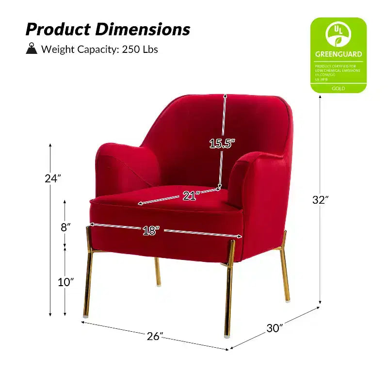 Poltrona Odo Velvet Accent Comfy da soggiorno con seduta imbottita, confezione da 2