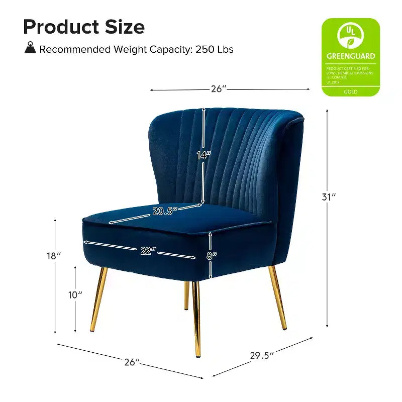 Sedia laterale Quentin Velvet Accent con seduta imbottita, confezione da 2