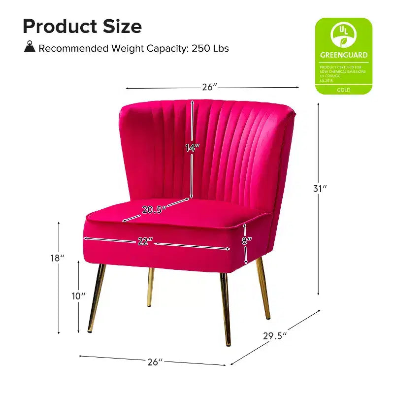 Sedia laterale Quentin Velvet Accent con seduta imbottita, confezione da 2