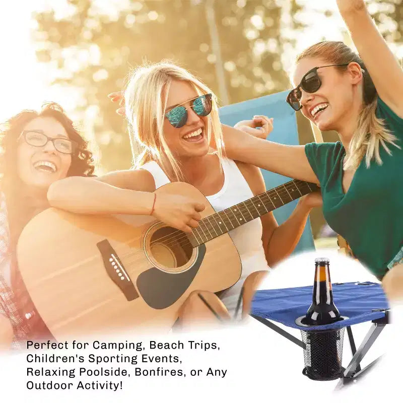 Tavolo Pieghevole da Campeggio per Esterni con 2 Portabicchieri e Borsa per il Trasporto - Per Campeggio, Escursioni, Spiaggia, Picnic o Eventi Sportivi (Blu)