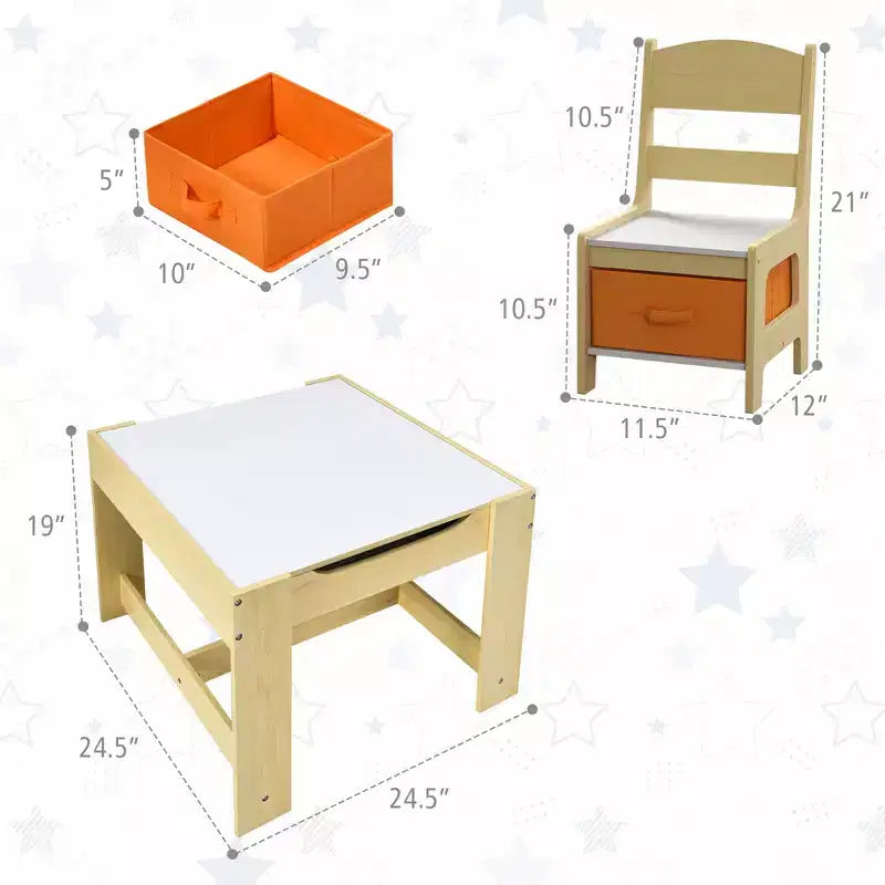 Tavolo e sedie per bambini con contenitori Lavagna Lavagna magnetica Disegno GrigioNatura