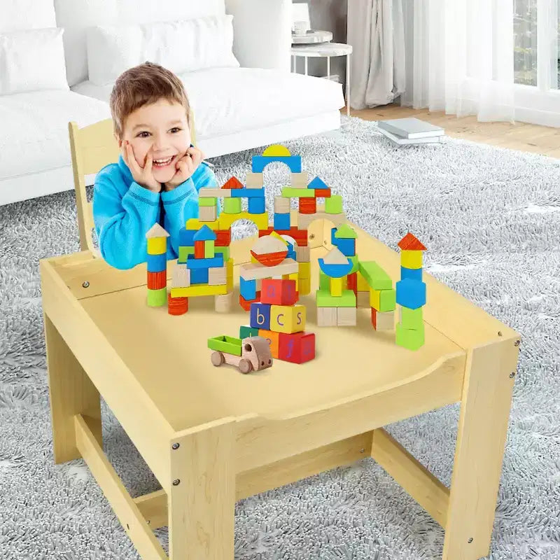 Tavolo e sedie per bambini con contenitori Lavagna Lavagna magnetica Disegno GrigioNatura