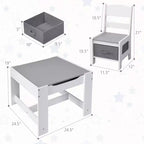 Tavolo e sedie per bambini con contenitori Lavagna Lavagna magnetica Disegno GrigioNatura