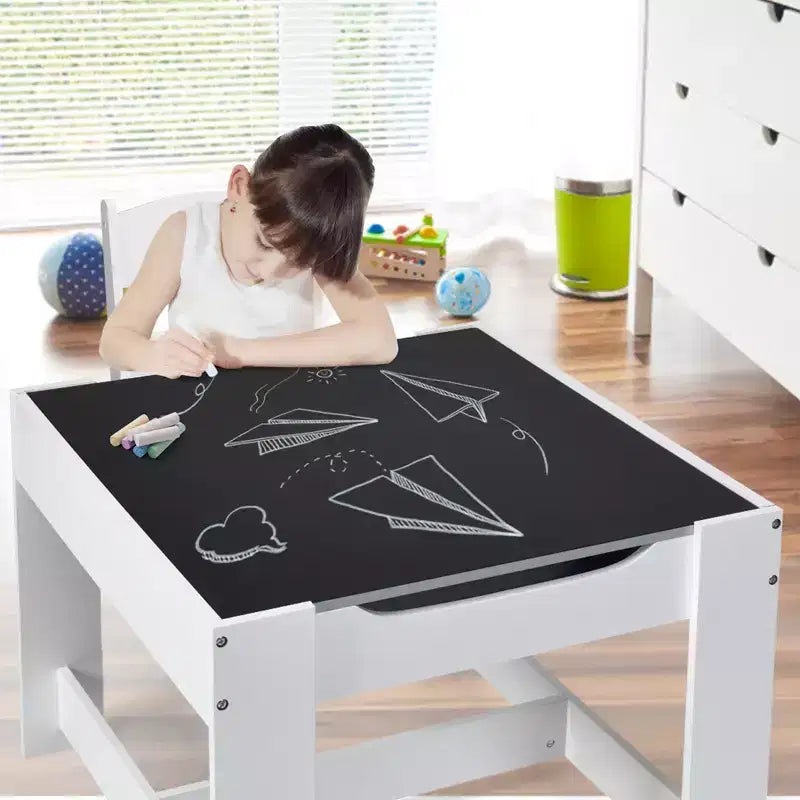 Tavolo e sedie per bambini con contenitori Lavagna Lavagna magnetica Disegno GrigioNatura