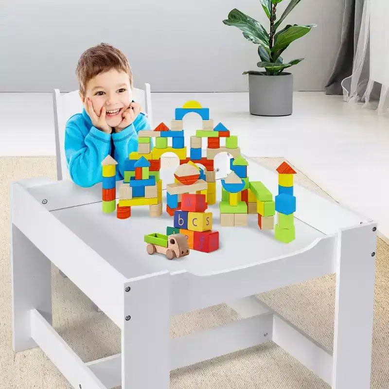 Tavolo e sedie per bambini con contenitori Lavagna Lavagna magnetica Disegno GrigioNatura