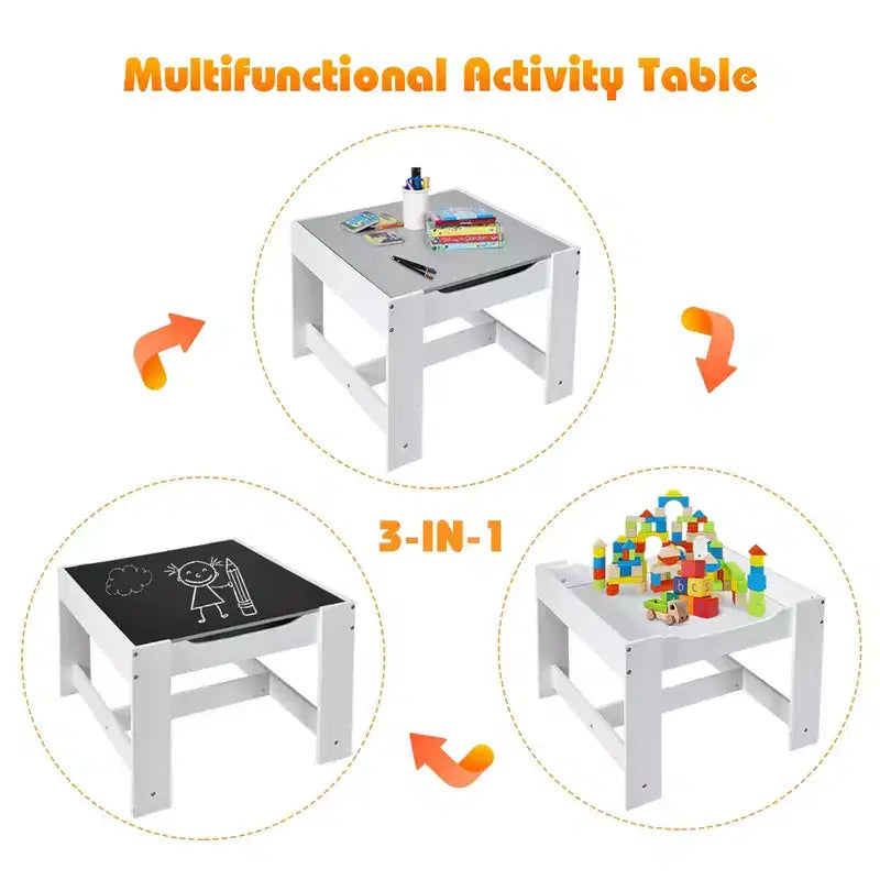 Tavolo e sedie per bambini con contenitori Lavagna Lavagna magnetica Disegno GrigioNatura