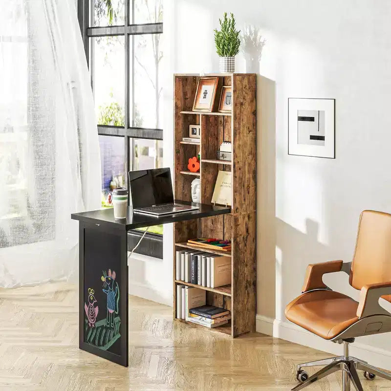 Tavolo da scrittura convertibile pieghevole, mobile scrivania a parete con lavagna e ripiano laterale, postazione di lavoro multi-funzione per ufficio a casa
