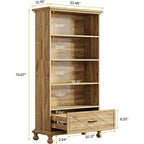 Libreria a 6 ripiani con cassetto, Scaffale autoportante da 180 cm, Espositore aperto per libri
