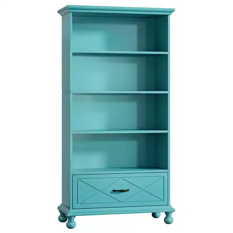 Libreria a 6 ripiani con cassetto, Scaffale autoportante da 180 cm, Espositore aperto per libri