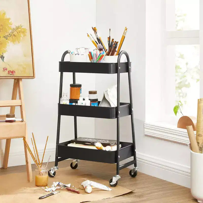 SONGMICS 3-Tier Rolling Cart, Metal Storage Cart, Kitchen Storage Trolley with 2 Brakes and Handles, Utility Cart, Easy Assembly