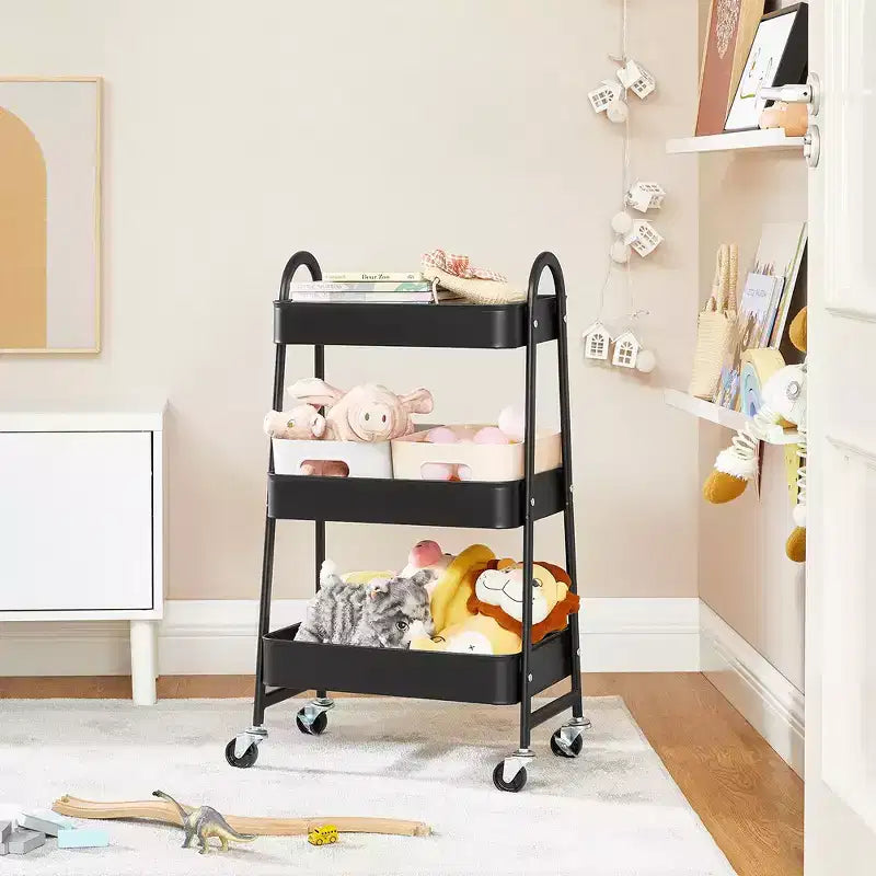 Carrello avvolgibile a 3 livelli, carrello portaoggetti in metallo, carrello da cucina con 2 freni e maniglie, carrello multiuso, facile montaggio