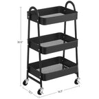 Carrello avvolgibile a 3 livelli, carrello portaoggetti in metallo, carrello da cucina con 2 freni e maniglie, carrello multiuso, facile montaggio
