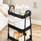 Carrello avvolgibile a 3 livelli, carrello portaoggetti in metallo, carrello da cucina con 2 freni e maniglie, carrello multiuso, facile montaggio