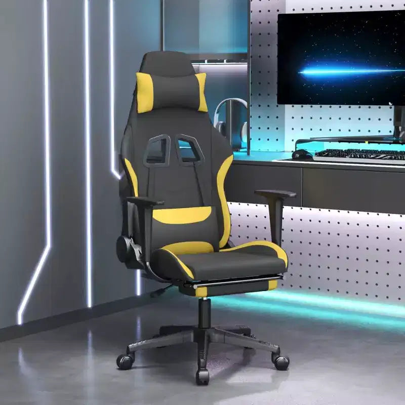 Sedia Gaming con Poggiapiedi, Nero e Giallo, Tessuto