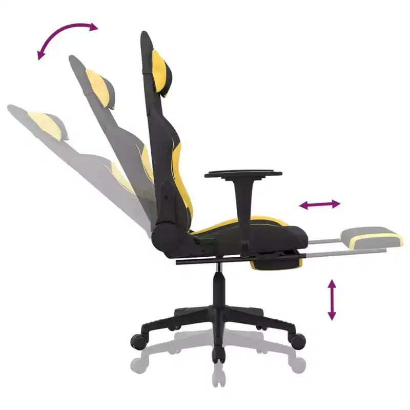 Sedia Gaming con Poggiapiedi, Nero e Giallo, Tessuto