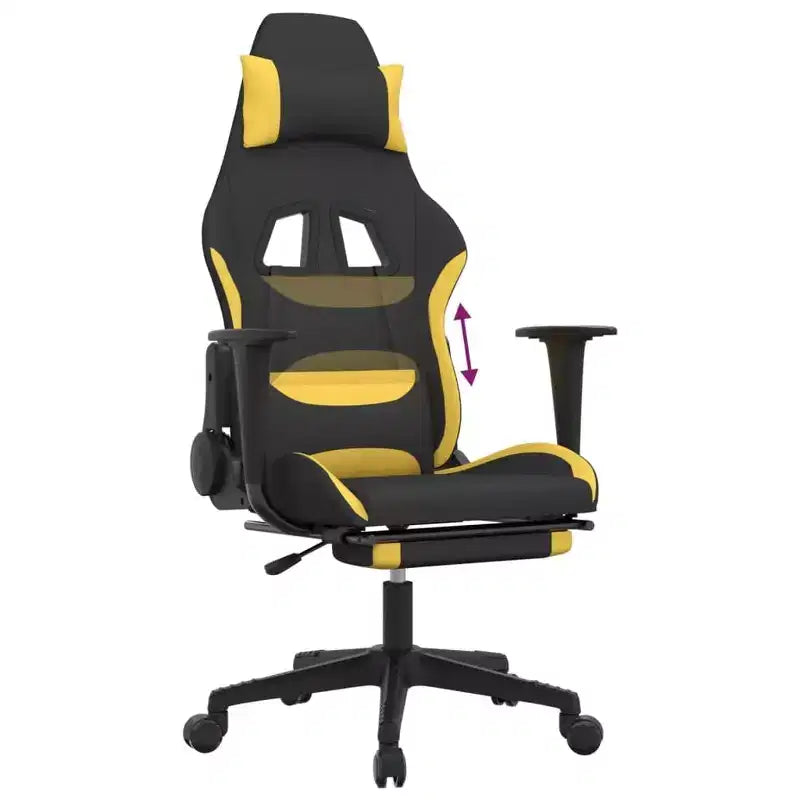 Sedia Gaming con Poggiapiedi, Nero e Giallo, Tessuto