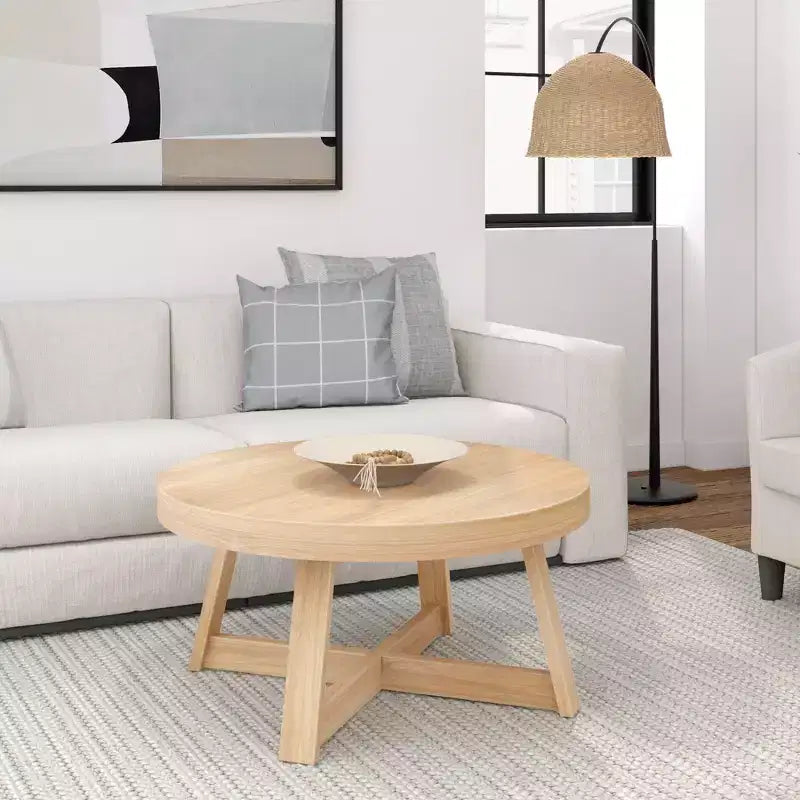 Plank+Beam Classic Solid Wood Round Coffee Table, 36 Farmhouse Table for Living Room