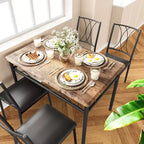 Set Tavolo da Pranzo 4 Pezzi Tavolo da Pranzo in Legno con 4 Sedie, Tavolo Rettangolare da Cucina per Piccoli Spazi, Appartamento, Marrone Retrò