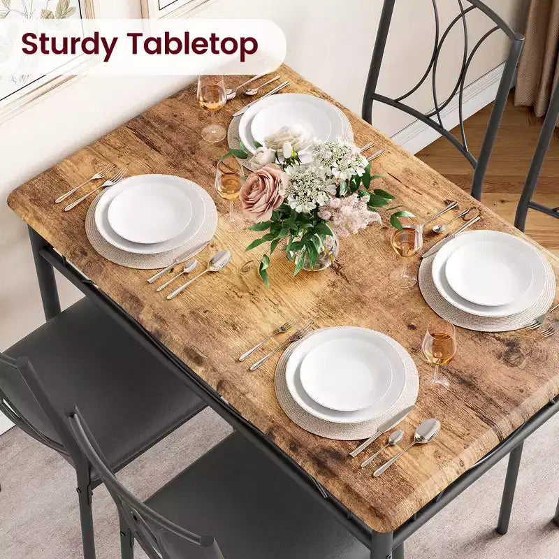 Set Tavolo da Pranzo 4 Pezzi Tavolo da Pranzo in Legno con 4 Sedie, Tavolo Rettangolare da Cucina per Piccoli Spazi, Appartamento, Marrone Retrò