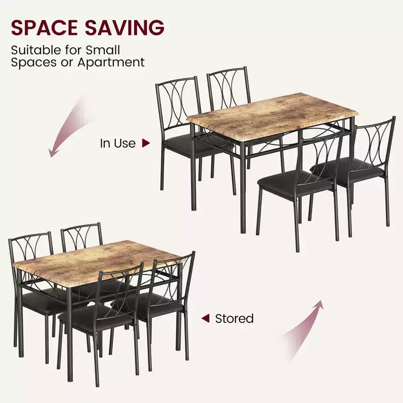Set Tavolo da Pranzo 4 Pezzi Tavolo da Pranzo in Legno con 4 Sedie, Tavolo Rettangolare da Cucina per Piccoli Spazi, Appartamento, Marrone Retrò