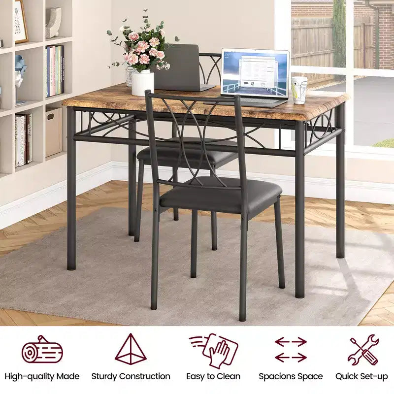 Set Tavolo da Pranzo 4 Pezzi Tavolo da Pranzo in Legno con 4 Sedie, Tavolo Rettangolare da Cucina per Piccoli Spazi, Appartamento, Marrone Retrò