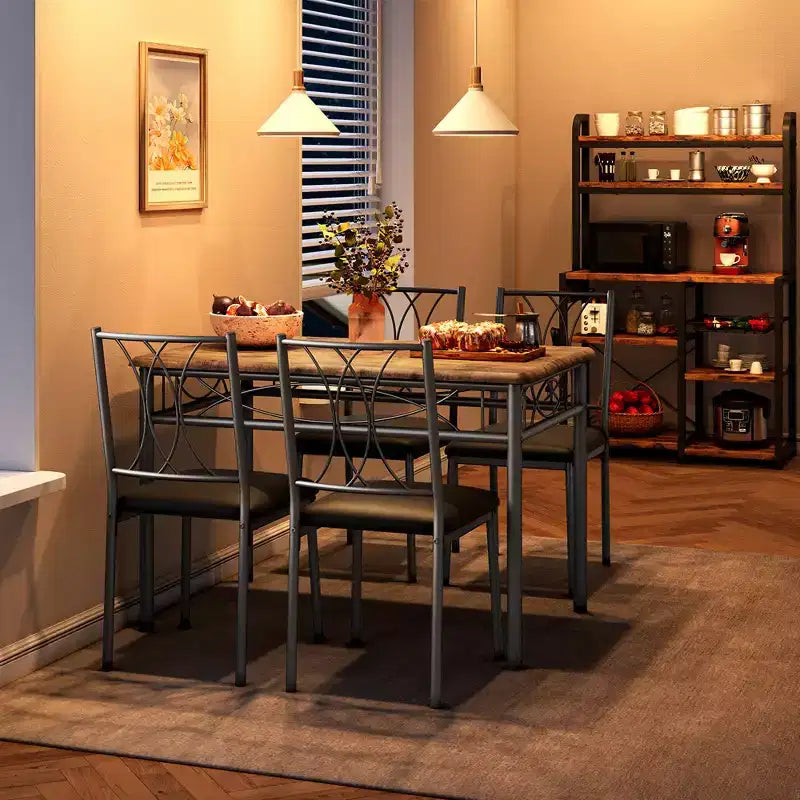 Set Tavolo da Pranzo 4 Pezzi Tavolo da Pranzo in Legno con 4 Sedie, Tavolo Rettangolare da Cucina per Piccoli Spazi, Appartamento, Marrone Retrò